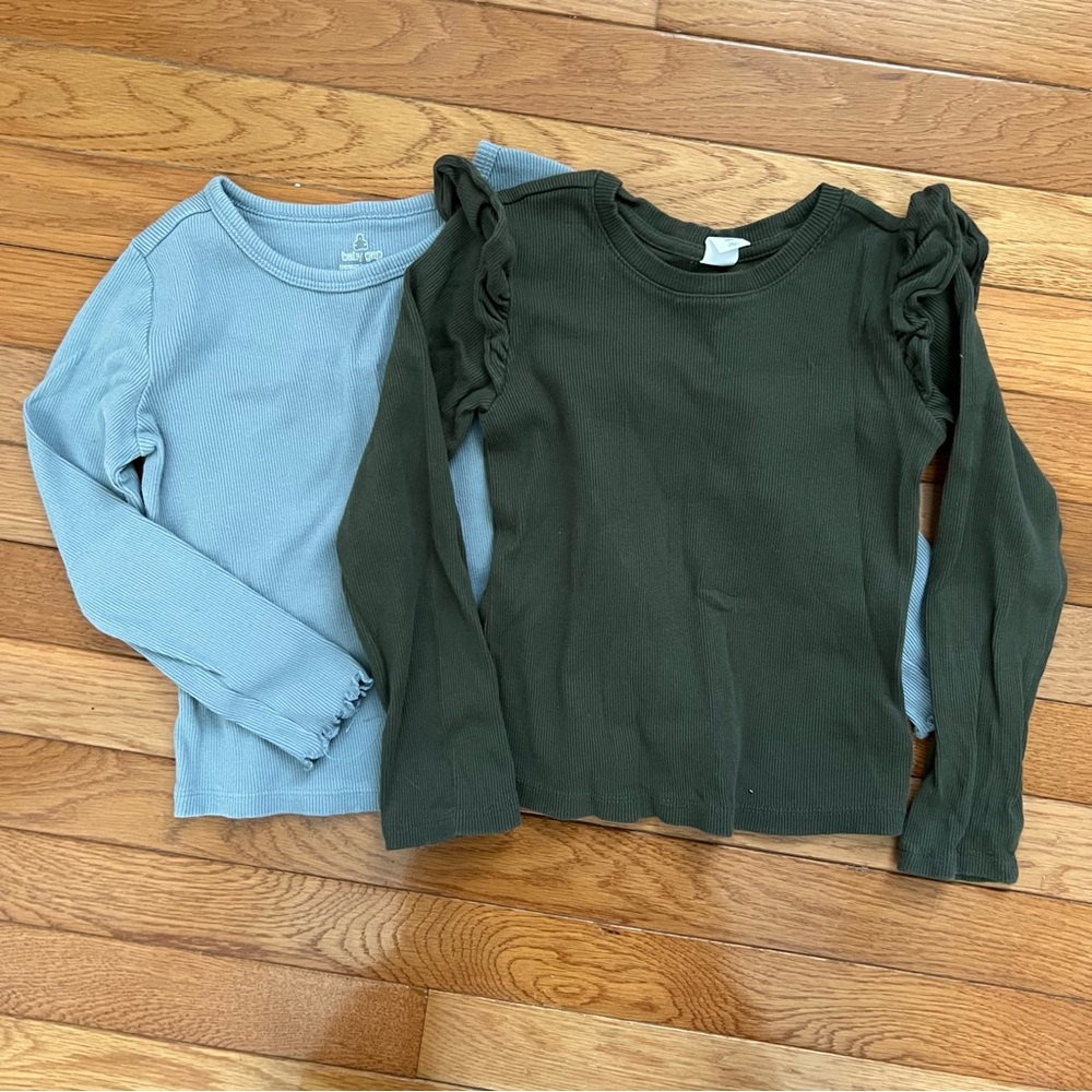 GAP Kids Long Sleeve Ruffle Ribbed Tops - Blue and Green